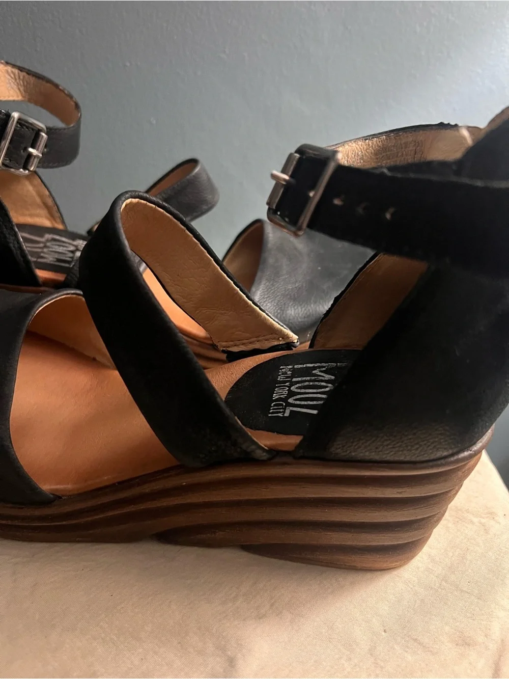 Miz Mooz Black leather Wedge Sandals size 39